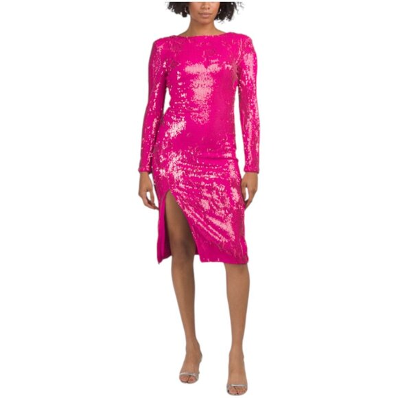 DRESS THE POPULATION Natalie Long Sleeve Sequin Midi Dress - Picture 1 of 2